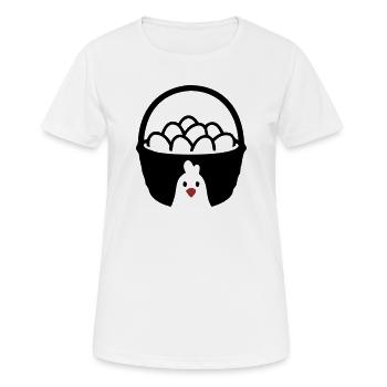 Icône du poulet en panier à œufs - T-shirt respirant Femme - blanc - Devant - AI Model Female 172 dark (172cm)