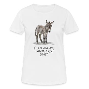 Drôle de Dicton d’âne – Humour de travail acharné - T-shirt respirant Femme - blanc - Devant - AI Model Female 172 dark (172cm)