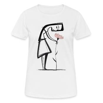 Femme minimaliste avec une fleur - T-shirt respirant Femme - blanc - Devant - AI Model Female 172 dark (172cm)