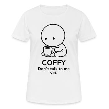 Coffy – Ne me parle pas encore | Ambiance café - T-shirt respirant Femme - blanc - Devant - AI Model Female 172 dark (172cm)