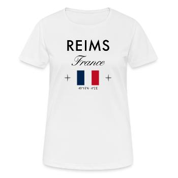 Reims Frankreich Koordinaten Reise Souvenir - Frauen T-Shirt atmungsaktiv - Weiß - Vorne - AI Model Female 172 dark (172cm)