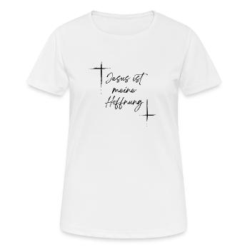 Jesus ist meine Hoffnung – Christliches T-Shirt - Frauen T-Shirt atmungsaktiv - Weiß - Vorne - AI Model Female 172 dark (172cm)