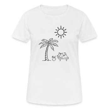 Un design drôle avec un chat sur la plage - T-shirt respirant Femme - blanc - Devant - AI Model Female 172 dark (172cm)