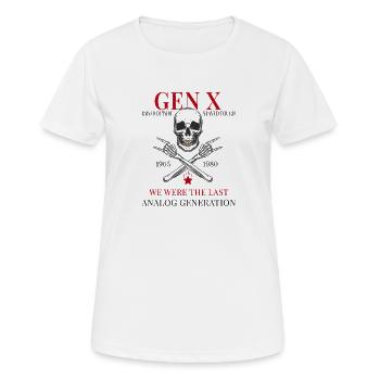 Gen X – Élevé à l’extérieur est resté dur - T-shirt respirant Femme - blanc - Devant - AI Model Female 172 dark (172cm)
