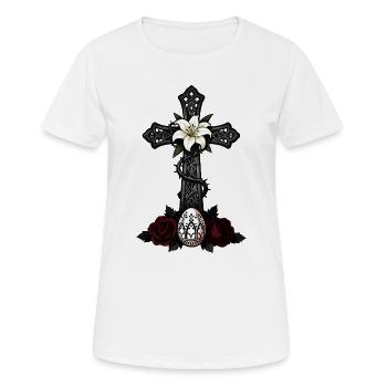 Dark Cross Lily Rose Design - Women's Breathable T-Shirt - white - Front - AI Model Female 172 dark (172cm)