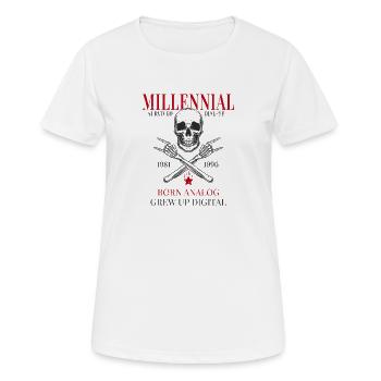 Millennial – Né analogique a grandi dans le numérique - T-shirt respirant Femme - blanc - Devant - AI Model Female 172 dark (172cm)