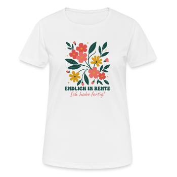 Endlich in Rente Abschied Wildblumen - Frauen T-Shirt atmungsaktiv - Weiß - Vorne - AI Model Female 172 dark (172cm)
