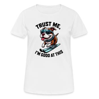 Dessin animé Skieur Bouledogue Chien Drôle - T-shirt respirant Femme - blanc - Devant - AI Model Female 172 dark (172cm)
