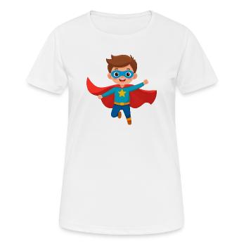 Comic Junge als Superheld – Heldenhaftes Design - Frauen T-Shirt atmungsaktiv - Weiß - Vorne - AI Model Female 172 dark (172cm)