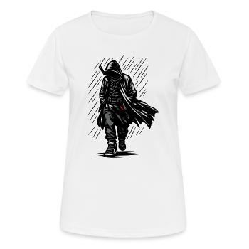 Chasseur d’Ombres en Cape de Pluie - T-shirt respirant Femme - blanc - Devant - AI Model Female 172 dark (172cm)