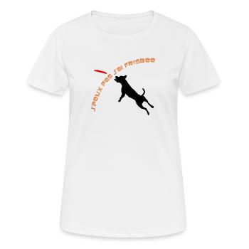 Staffie j'peux pas j'ai frisbee sport - 003 - T-shirt respirant Femme - blanc - Devant - AI Model Female 172 dark (172cm)