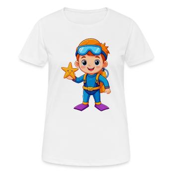 Garçon en combinaison de plongée avec une étoile de mer – aventure - T-shirt respirant Femme - blanc - Devant - AI Model Female 172 dark (172cm)