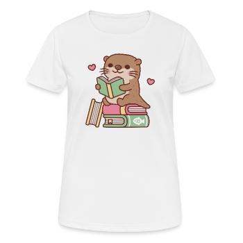 La loutre mignonne s’assoit sur des livres à lire - T-shirt respirant Femme - blanc - Devant - AI Model Female 172 dark (172cm)