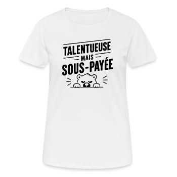 Talentueuse mais sous-payée | Humour Travail - T-shirt respirant Femme - blanc - Devant - AI Model Female 172 dark (172cm)