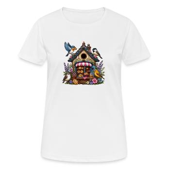 Boulangerie d’oiseaux dans le jardin de fleurs - T-shirt respirant Femme - blanc - Devant - AI Model Female 172 dark (172cm)