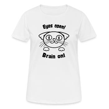 EyesOpenCat - Frauen T-Shirt atmungsaktiv - Weiß - Vorne - AI Model Female 172 dark (172cm)