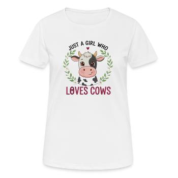 La fille adore les vaches : une jolie vache en couronne - T-shirt respirant Femme - blanc - Devant - AI Model Female 172 dark (172cm)