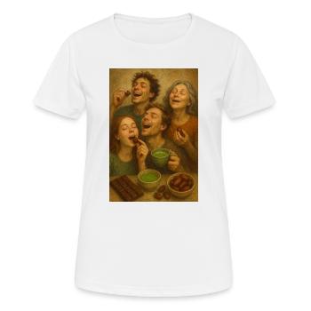 Tour gastronomique : Famille partage du chocolat au cacao - T-shirt respirant Femme - blanc - Devant - AI Model Female 172 dark (172cm)
