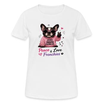 Zero Drama Frenchie Paix & Amour Frenchies - T-shirt respirant Femme - blanc - Devant - AI Model Female 172 dark (172cm)