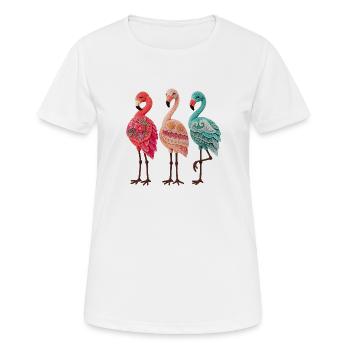Trio de flamants roses artisanaux dans des poses vibrantes - T-shirt respirant Femme - blanc - Devant - AI Model Female 172 dark (172cm)