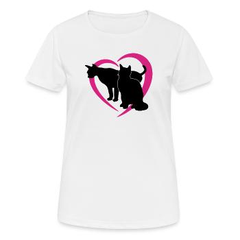 Silhouettes de chat noir avec un logo en forme de cœur rose - T-shirt respirant Femme - blanc - Devant - AI Model Female 172 dark (172cm)
