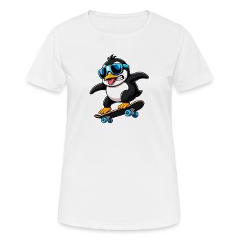 Cool Penguin Skateboarder Comic Décalé - T-shirt respirant Femme - blanc - Devant - AI Model Female 172 dark (172cm)