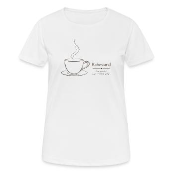 Ruhestand – Filigraner Text & Kaffeetasse Design - Frauen T-Shirt atmungsaktiv - Weiß - Vorne - AI Model Female 172 dark (172cm)