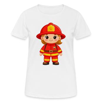 Comic boy en pompier en uniforme et casque - T-shirt respirant Femme - blanc - Devant - AI Model Female 172 dark (172cm)