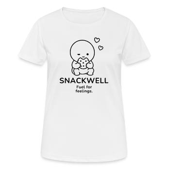 Snackwell – Carburant pour les émotions | Ambiance Snack Douillet - T-shirt respirant Femme - blanc - Devant - AI Model Female 172 dark (172cm)