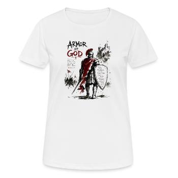 Armure du Guerrier Dieu - T-shirt respirant Femme - blanc - Devant - AI Model Female 172 dark (172cm)