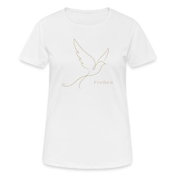 Goldene Freiheit – Filigrane Buchstaben & Taube - Frauen T-Shirt atmungsaktiv - Weiß - Vorne - AI Model Female 172 dark (172cm)
