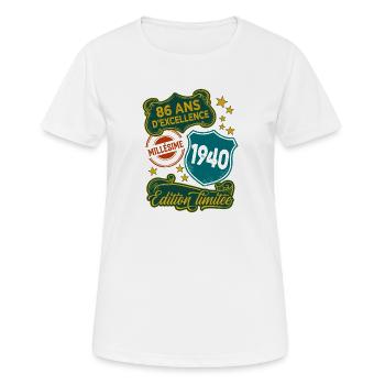 86 Ans Millésime 1940 Edition Limitée Anniversaire - T-shirt respirant Femme - blanc - Devant - AI Model Female 172 dark (172cm)