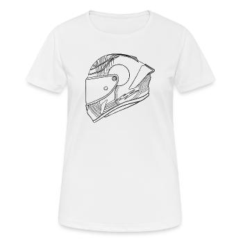 Schwarz Helm - Visier  - Frauen T-Shirt atmungsaktiv - Weiß - Vorne - AI Model Female 172 dark (172cm)