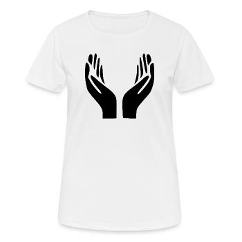 Mains ouvertes Geste de la main - T-shirt respirant Femme - blanc - Devant - AI Model Female 172 dark (172cm)