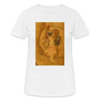 Mila Flauschiger Kuschelhund mit Spielzeugfreunden - Frauen T-Shirt atmungsaktiv - Weiß - Vorne - AI Model Female 172 dark (172cm)