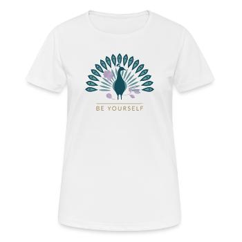 Emblème du Paon Sois Toi-même - T-shirt respirant Femme - blanc - Devant - AI Model Female 172 dark (172cm)