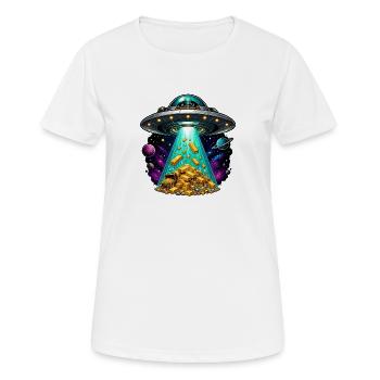 Rayon au trésor en or de l’atterrissage d’OVNI - T-shirt respirant Femme - blanc - Devant - AI Model Female 172 dark (172cm)