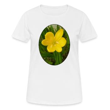 Gelbe Blüte im Vordergrund - Frauen T-Shirt atmungsaktiv - Weiß - Vorne - AI Model Female 172 dark (172cm)