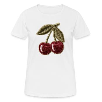 Motif d’écusson brodeur de cerises - T-shirt respirant Femme - blanc - Devant - AI Model Female 172 dark (172cm)