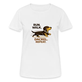 Run, Walk, Dackel, Repeat. Dackelliebe. Dachshund. - Frauen T-Shirt atmungsaktiv - Weiß - Vorne - AI Model Female 172 dark (172cm)