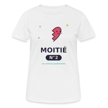 Moitié Nº2 Cœur Esquissé Rigolo - T-shirt respirant Femme - blanc - Devant - AI Model Female 172 dark (172cm)