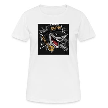Shark SCARF'HEM Graffiti Streetwear - Frauen T-Shirt atmungsaktiv - Weiß - Vorne - AI Model Female 172 dark (172cm)