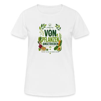 Von Pflanzen angetrieben - Veganes T-Shirt  - Frauen T-Shirt atmungsaktiv - Weiß - Vorne - AI Model Female 172 dark (172cm)