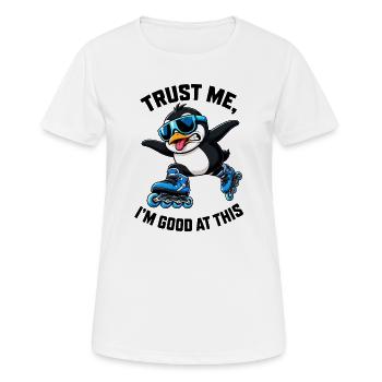 Cooler Pinguin Inline Skater Lustig Comic - Frauen T-Shirt atmungsaktiv - Weiß - Vorne - AI Model Female 172 dark (172cm)
