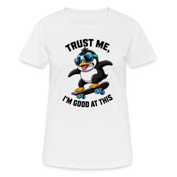 Cooler Pinguin Skateboarder Comic Spruch - Frauen T-Shirt atmungsaktiv - Weiß - Vorne - AI Model Female 172 dark (172cm)