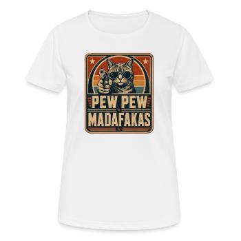 Pew Pew Madafakas Katze - Frauen T-Shirt atmungsaktiv - Weiß - Vorne - AI Model Female 172 dark (172cm)