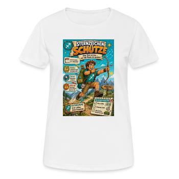 Sternzeichen Schütze - Ziel klar, Route spontan - Frauen T-Shirt atmungsaktiv - Weiß - Vorne - AI Model Female 172 dark (172cm)