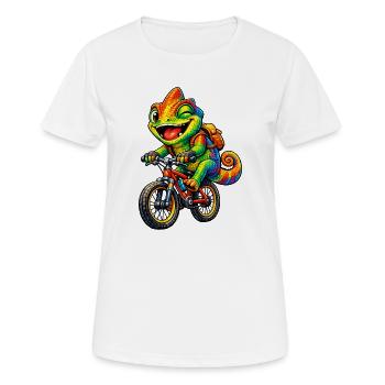 Chamäleon auf dem Fahrrad - Frauen T-Shirt atmungsaktiv - Weiß - Vorne - AI Model Female 172 dark (172cm)