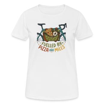 Angetrieben von Pizza und Miles Bikepacking - Frauen T-Shirt atmungsaktiv - Weiß - Vorne - AI Model Female 172 dark (172cm)