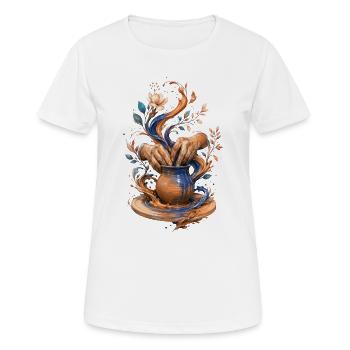 Geschmolzene Keramik: Hände und Vase - Frauen T-Shirt atmungsaktiv - Weiß - Vorne - AI Model Female 172 dark (172cm)